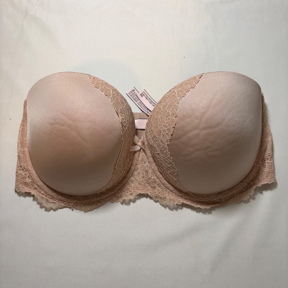 Victorias Secret Dream Angels Multi-Way Strapless Bra Nude Beige Lace 32DDD G70‎
